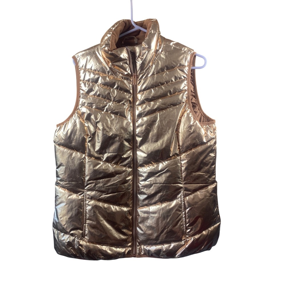 Xersion Vest Womens Large Metallic Puffer Coat Full Zip Lifestyle Everyday